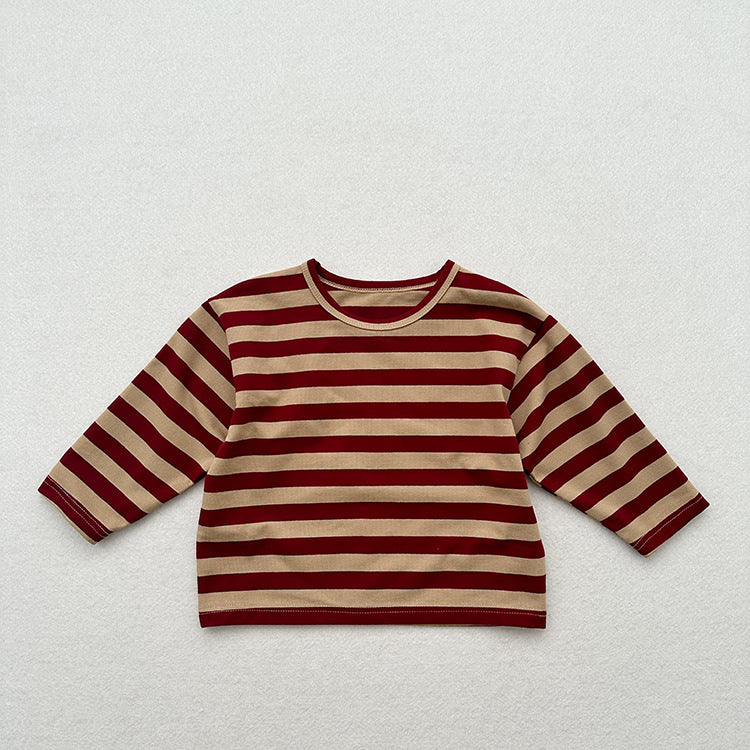 Spring Baby Kids Unisex Vintage Striped Crew Neck Long Sleeve Shirt