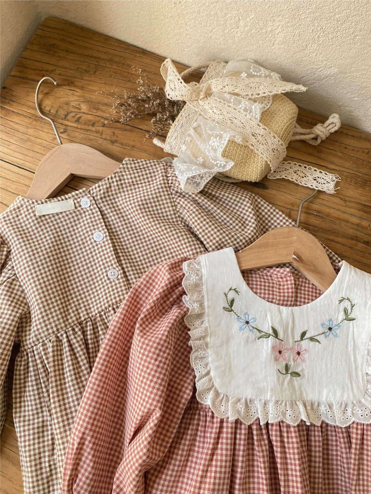 MyKids-USA® Autumn Arrival Lace Trim Color Patchwork Baby Kids Girls Princess Long Sleeves Plaid Bodysuit