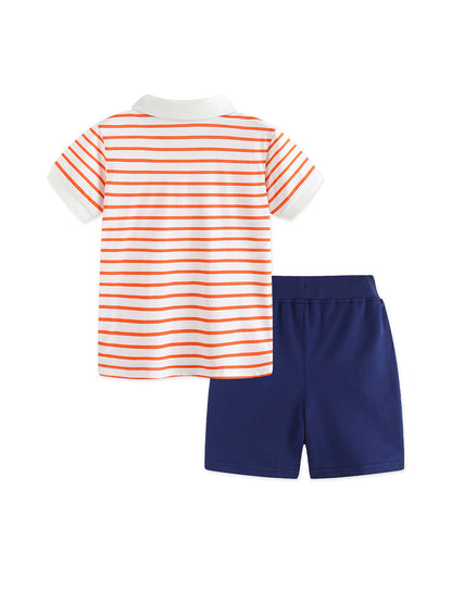 Arrival Summer Baby Kids Boys Short Sleeves Striped Pattern Polo Shirt and Plain Shorts Clothing Set