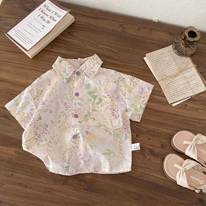 Summer Kids Unisex Casual and Versatile Short Sleeves Turn-down Collar Floral Shirt, MyKids-USA®, Shirts, MyKids-USA -  -  -  -  -  -  - .