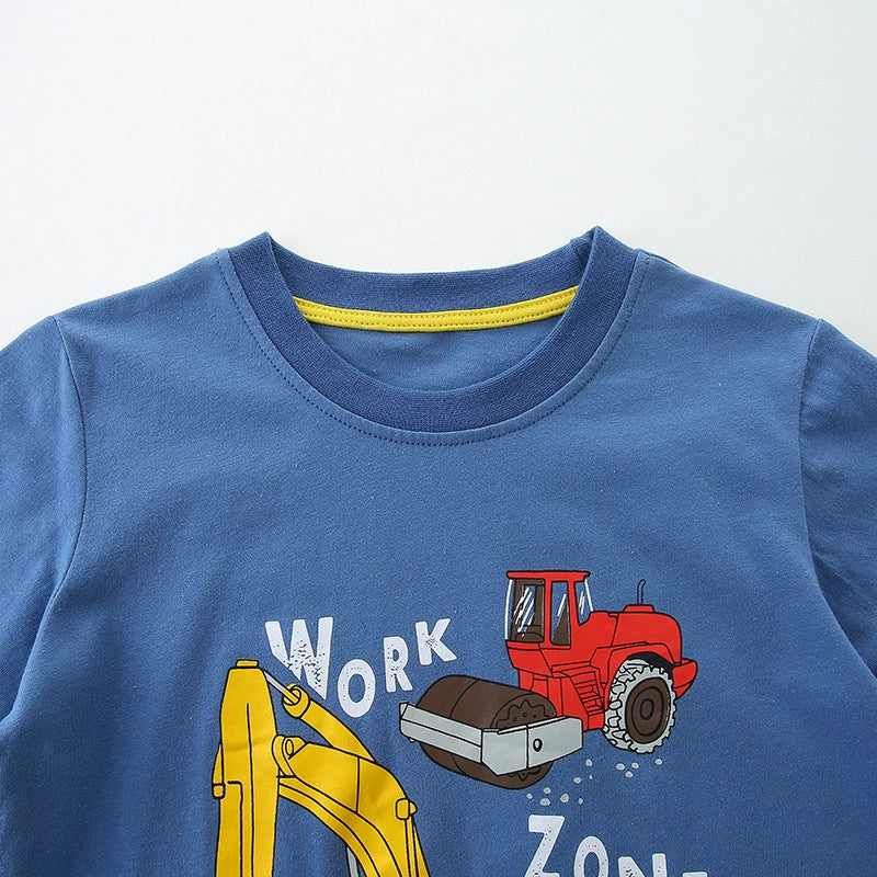 Summer Boys’ Engineering Cars Cartoon Pattern T-shirt in European and American Style, MyKids-USA®, Baby & Toddler Tops, MyKids-USA -  -  -  -  -  -  - 