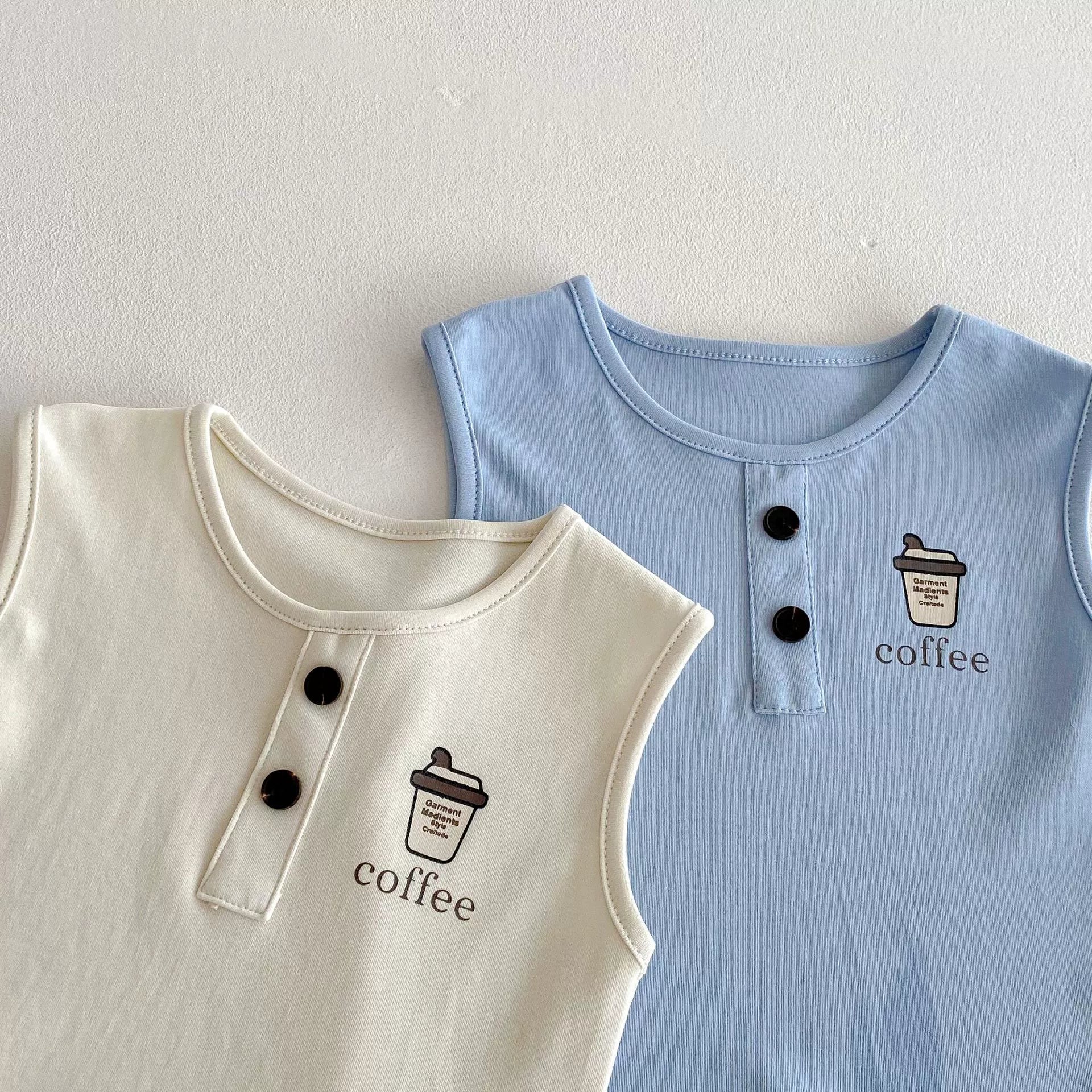 Summer Hot Selling Baby Kids Unisex Sleeveless Coffee Logo Printed Vest and Plain Shorts Clothing Set, MyKids-USA®, Baby & Toddler Outfits, MyKids-USA -  -  -  -  -  -  - 