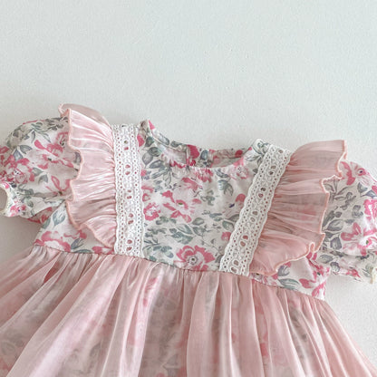 Summer Arrival Baby Girls Color Patchwork Floral Short Sleeves Tulle bodysuit Dress, MyKids-USA®, Baby & Toddler Dresses, MyKids-USA -  -  -  -  -  -  - .