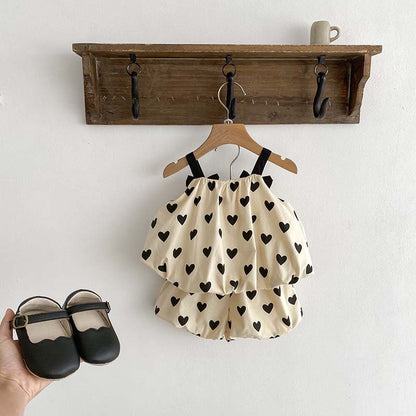 New Arrival For Summer: Heart Print Camisole Dress And Shorts Set
