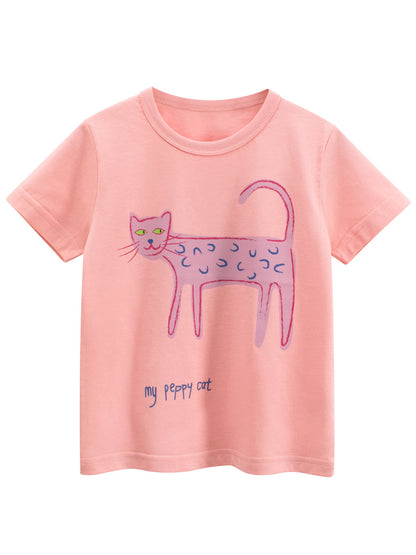 Summer Girls’ Cartoon and Letters Pattern T-shirt in European and American Style