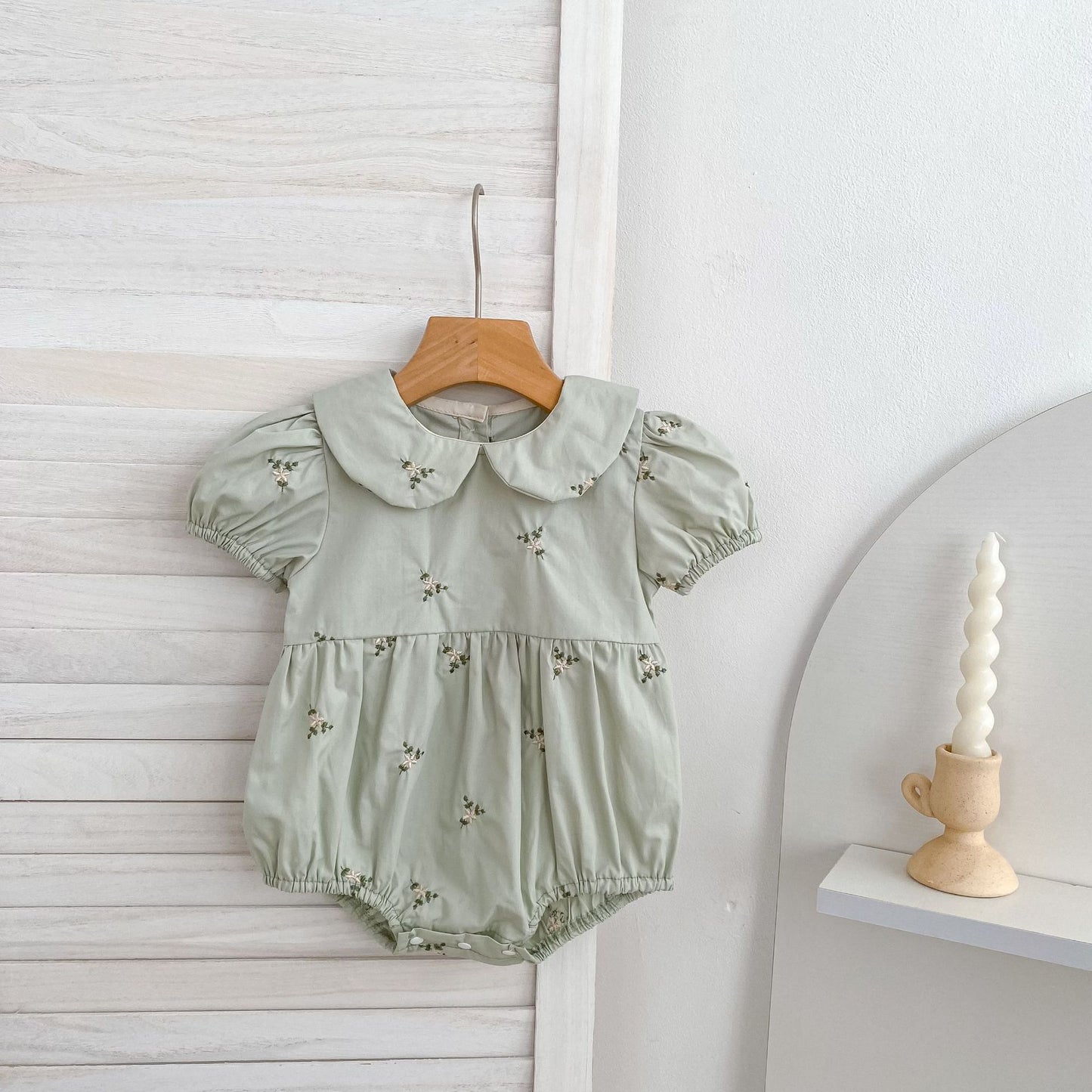 Summer Girls Flowers Pattern Embroidered Onesies and Dress – Princess Sister Matching Set, MyKids-USA®, Baby & Toddler Outfits, MyKids-USA - Size/Age - 66 (3-6M) - Color - Light Green -  -  - TR2604192209-B.