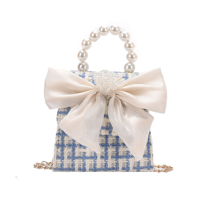 Stylish Carry-On Girls’ Portable Beaded Crossbody Handbag With Bow