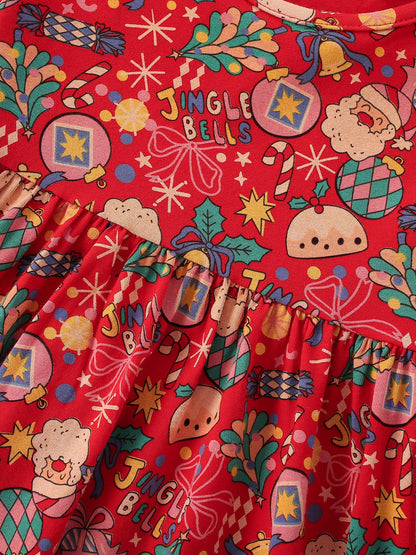 MyKids-USA® Autumn Arrival Baby Kids Girls Princess Christmas Pattern Long Sleeves Dress