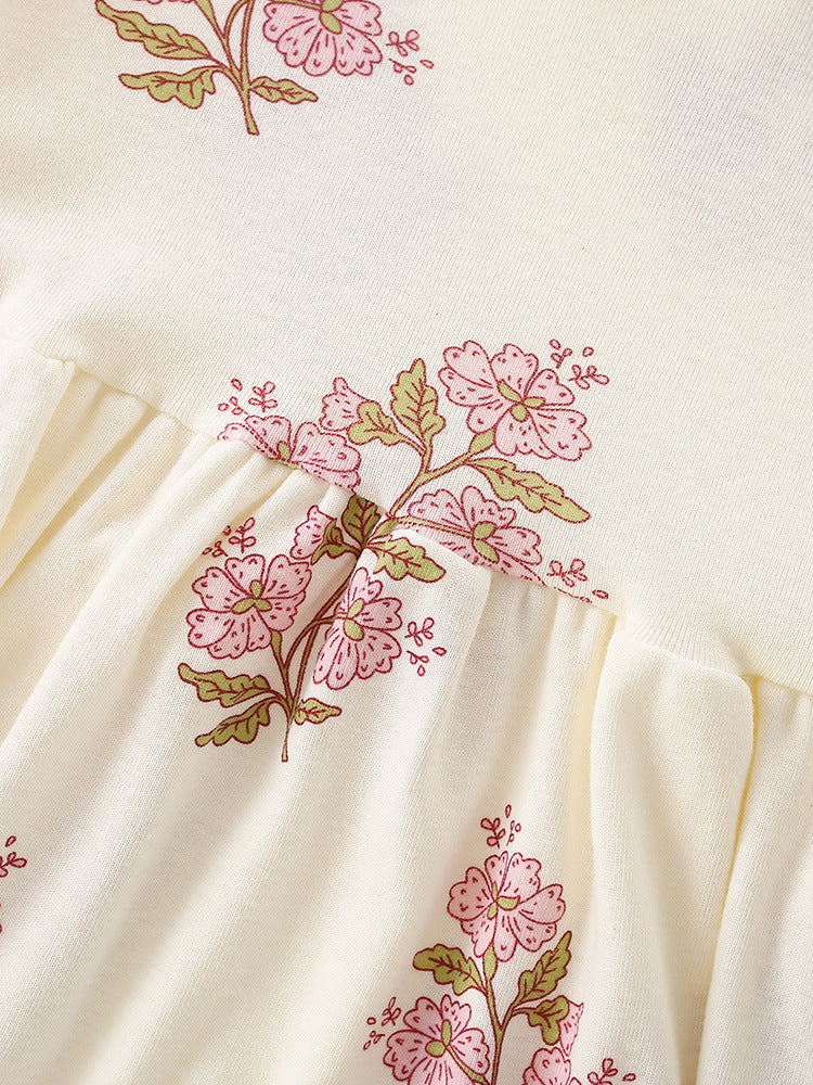 Summer Baby Kids Girls Short Sleeves Flowers Pattern Dress