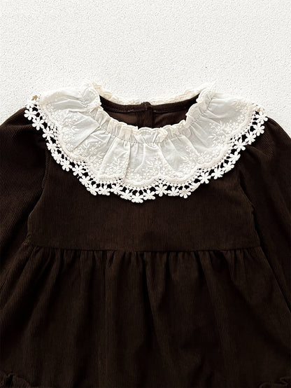 Spring and Autumn Corduroy Long-sleeved Dress with Lace Collar for Stylish Girls, MyKids-USA®, Baby & Toddler Dresses, MyKids-USA -  -  -  -  -  -  - 