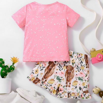 Arrival Summer Baby Kids Girls Short Sleeves Cartoon T-Shirt and Floral Shorts Clothing Set, MyKids-USA®, Baby & Children's Outfits, MyKids-USA -  -  -  -  -  -  - .