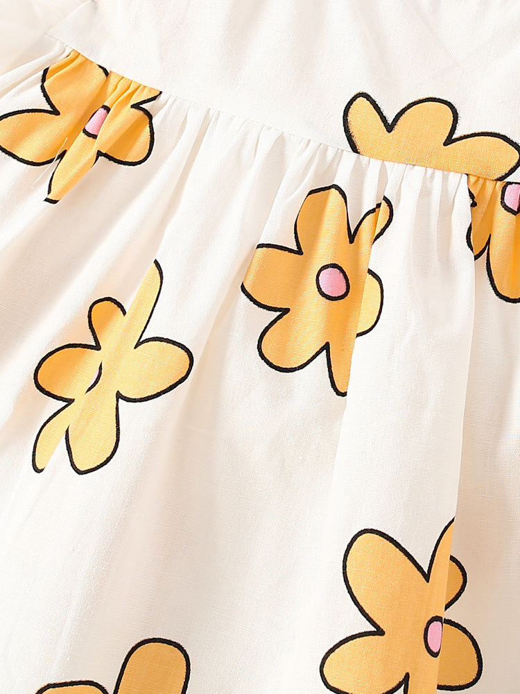 Summer Arrival Baby Kids Girls Fly Sleeves Floral Print Square Neck Yellow Dress, MyKids-USA®, Baby & Toddler Dresses, MyKids-USA -  -  -  -  -  -  - 