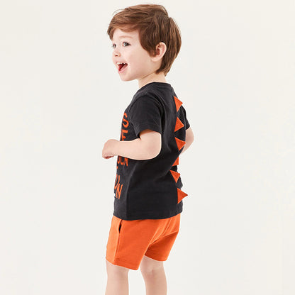 Baby Kids Boys Dinosaur Design Short Sleeves Top And Shorts With Pockets Casual Clothing Set