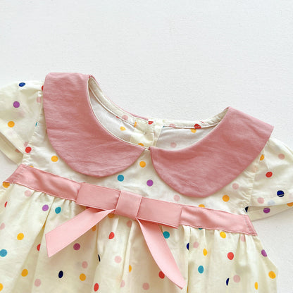 Hot Selling Summer Girls Colorful Dots Pattern Peter Pan Collar Thin Onesies