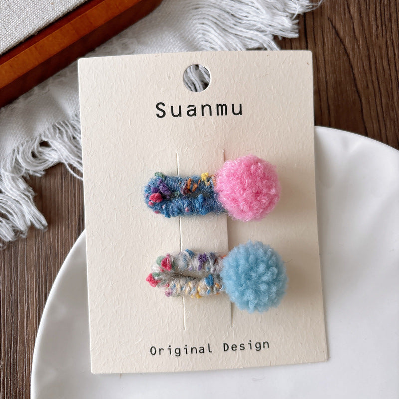 Collection of 2 Cute Fluffy Hair Clips or Hair Ties, MyKids-USA®, Hair Pins, Claws & Clips, MyKids-USA - Size/Age - Average Size (0-12Y） - Color - Blue -  -  - TR2604012335-A.