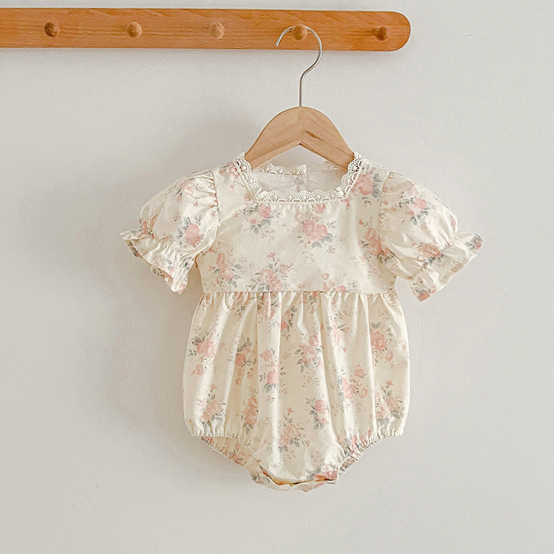 Summer Girls Floral Pattern Square Neck Onesies And Girls’ Dress – Princess Sister Matching Set, MyKids-USA®, Baby & Toddler Outfits, MyKids-USA - Size/Age - 66 (3-6M) - Color - Apricot -  -  - TR2401231410-A