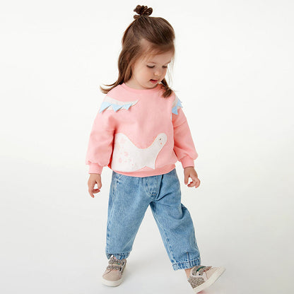 Baby Girl Cartoon Patched Pattern Solid Color Cute Hoodie