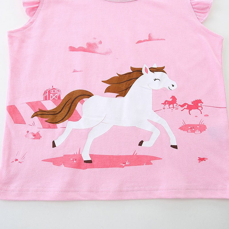 Summer Baby Kids Cartoon Horse Pattern Vest and Shorts Clothing Set for Girls, MyKids-USA®, Baby & Toddler Outfits, MyKids-USA -  -  -  -  -  -  - 