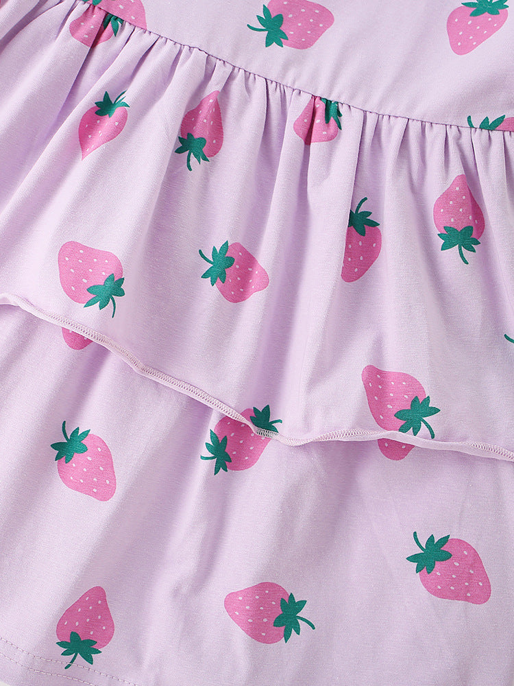 Summer Baby Kids Girls Short Sleeves Cute Strawberry Pattern Dress