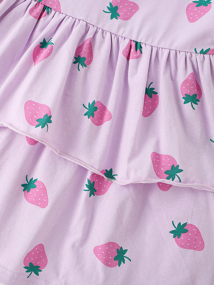 Summer Baby Kids Girls Short Sleeves Cute Strawberry Pattern Dress