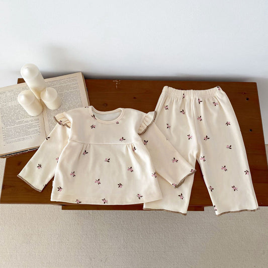Spring and Autumn Baby Kids Girls Casual Floral Pattern Top and Pants Clothing Set, MyKids-USA®, Baby & Toddler Outfits, MyKids-USA - SIze/Age - 66 (3-6M) - Color - Beige -  -  - TR2509152253-A