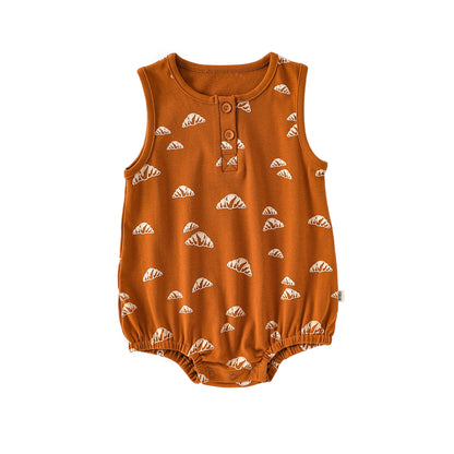 Summer Arrival Baby Unisex Crew Neck Sleeveless Croissants Pattern Onesies Bodysuits, MyKids-USA®, Baby One-Pieces, MyKids-USA - Size/Age - 66 (3-6M) - Color - Red -  -  - TR2505192124-B