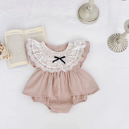 Summer Arrival Baby Girls Cute Pink Fly Sleeves Flowers Embroidery Lace Decorated Onesies, MyKids-USA®, Baby One-Pieces, MyKids-USA -  -  -  -  -  -  - 