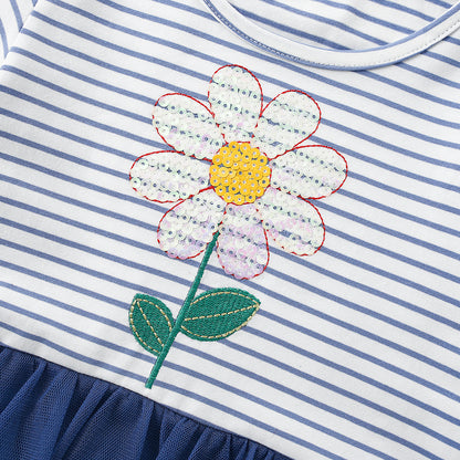 Summer Arrival Sequins Flowers Pattern Short Sleeves Crew Neck Dress for Stylish Girls, MyKids-USA®, Baby & Children's Dresses, MyKids-USA -  -  -  -  -  -  - .