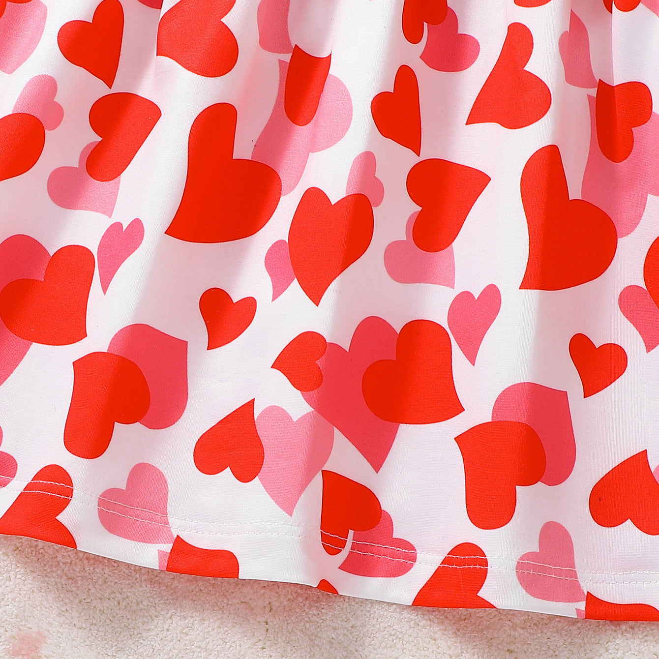 Summer Baby Kids Girls Fly Sleeves Hearts Pattern Red Dress