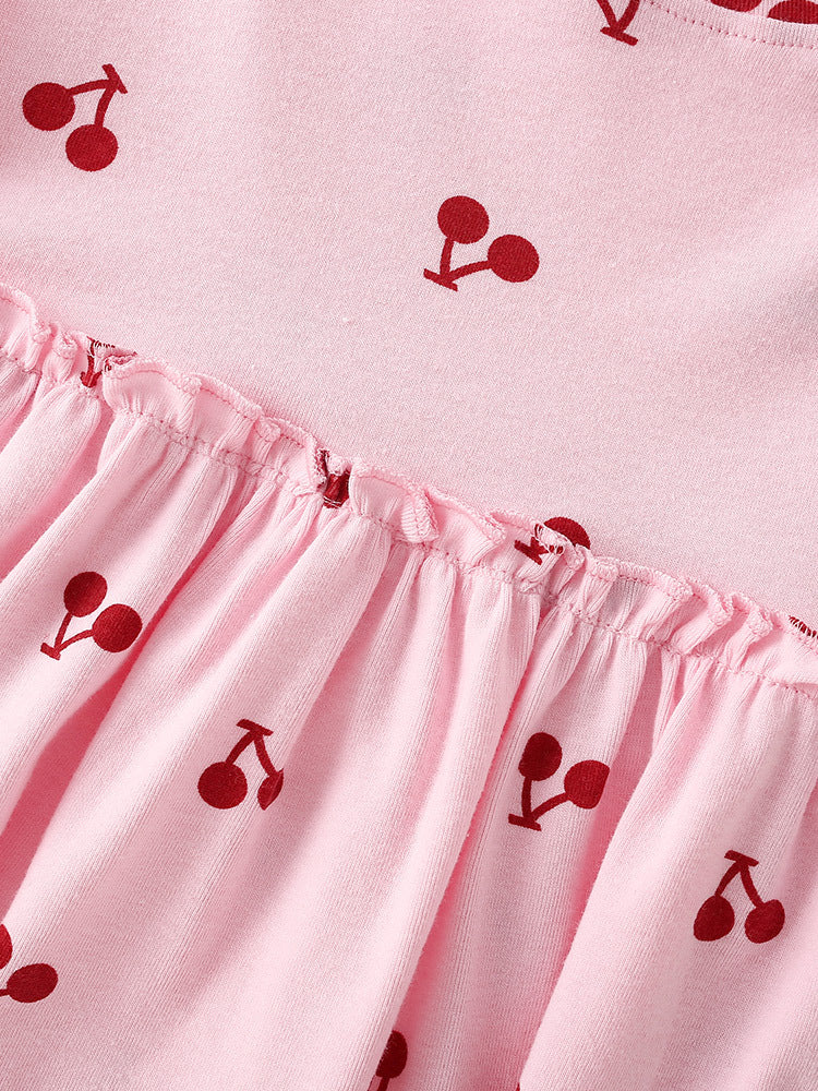 Summer Baby Kids Girls Short Sleeves Cherry Pattern Dress