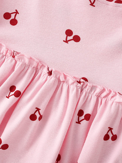 Summer Baby Kids Girls Short Sleeves Cherry Pattern Dress