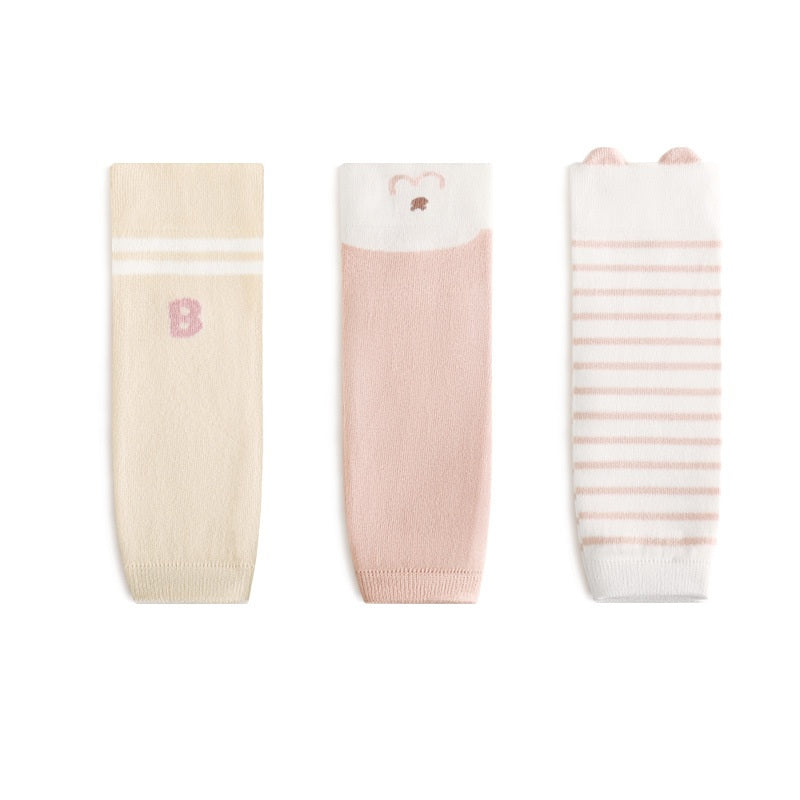 Winter and Autumn Baby Unisex Breathable Striped and Cartoon Knee Sleeves 23-27cm 3-Pair Set, MyKids-USA®, Baby & Toddler Socks & Tights, MyKids-USA - Size/Age - S (0-1Y) - Color - Light Pink -  -  - TR2512301326-B.