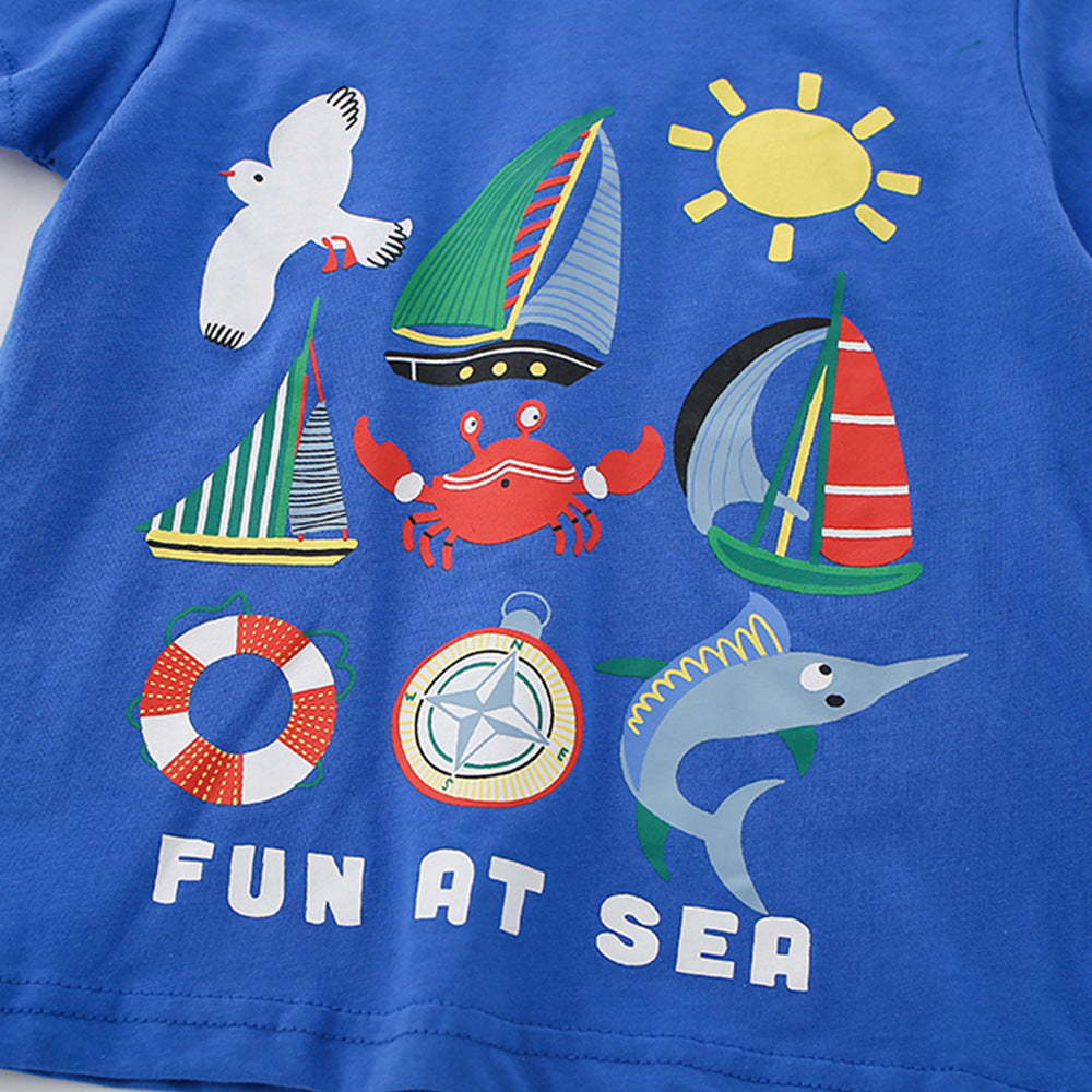 Summer Hot Selling Baby Kids Boys Short Sleeves Cartoon Animals Pattern T-shirt and Striped Shorts Clothing Set, MyKids-USA®, Baby & Children's Outfits, MyKids-USA -  -  -  -  -  -  - .