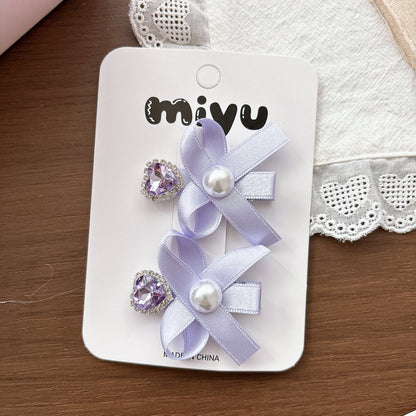 Collection of 2 Beaded Butterfly-bow Hair Clips or 1 Hair Ties, MyKids-USA®, Hair Pins, Claws & Clips, MyKids-USA - Size/Age - Average Size (0-12Y） - Color - Purple -  -  - TR2605061645-E.