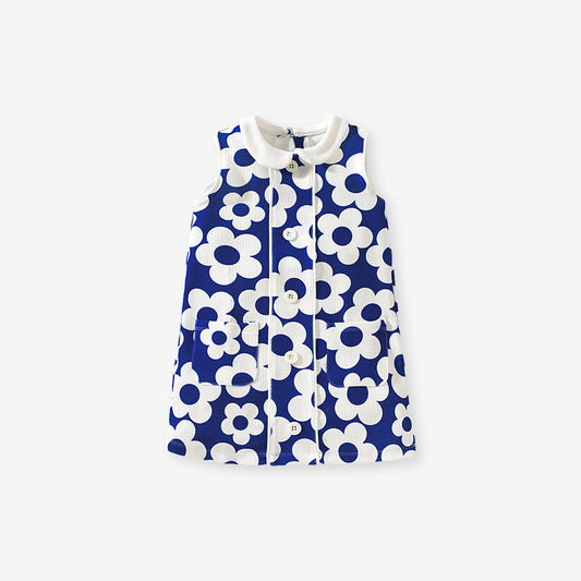 Summer Baby Girls Sleeveless Floral Pattern Single Breasted Dress, MyKids-USA®, Baby & Toddler Dresses, MyKids-USA - Size/Age - 90 (12-24M) - Color - Blue -  -  - TR2312311928-A.