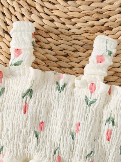 Design Summer Baby Kids Girls Sleeveless Flowers Pattern Bodysuit with Hat