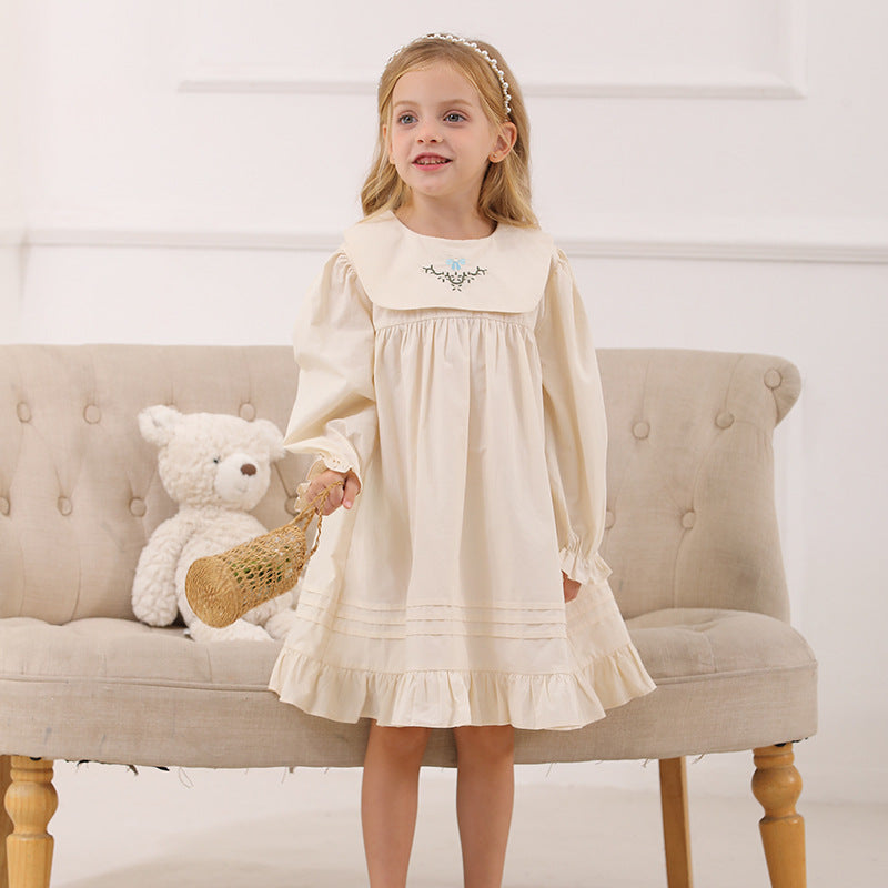 Spring and Autumn Vintage Flowers Embroidered Long-sleeved Dress for Stylish Girls, MyKids-USA®, Baby & Toddler Dresses, MyKids-USA - Size/Age - 90 (12-24M) - Color - Apricot -  -  - TR2501022120-A