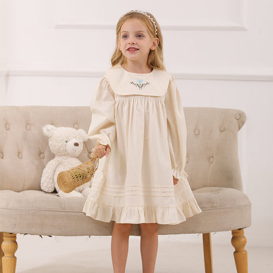 Spring and Autumn Vintage Flowers Embroidered Long-sleeved Dress for Stylish Girls, MyKids-USA®, Baby & Toddler Dresses, MyKids-USA - Size/Age - 90 (12-24M) - Color - Apricot -  -  - TR2501022120-A