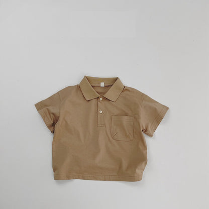 Summer Kids Unisex Minimalist and Versatile Short Sleeves Turn-down Collar Children’s Polo Shirt, MyKids-USA®, Polos, MyKids-USA - Size/Age - 80 (9-12M) - Color - Khaki -  -  - TR2505082223-C