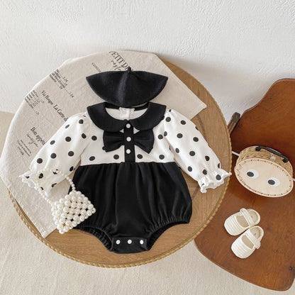 Spring New Design Baby Polka Dots Patchwork Long Sleeves Onesie For Girls