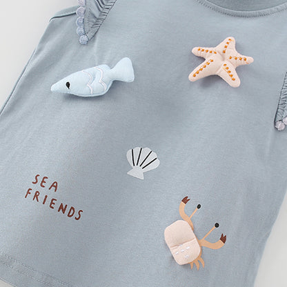 Summer Girls’ Cartoon Marine Animals Pattern Fly Sleeves Top Shirt in European and American Style, MyKids-USA®, Baby & Toddler Tops, MyKids-USA -  -  -  -  -  -  - 