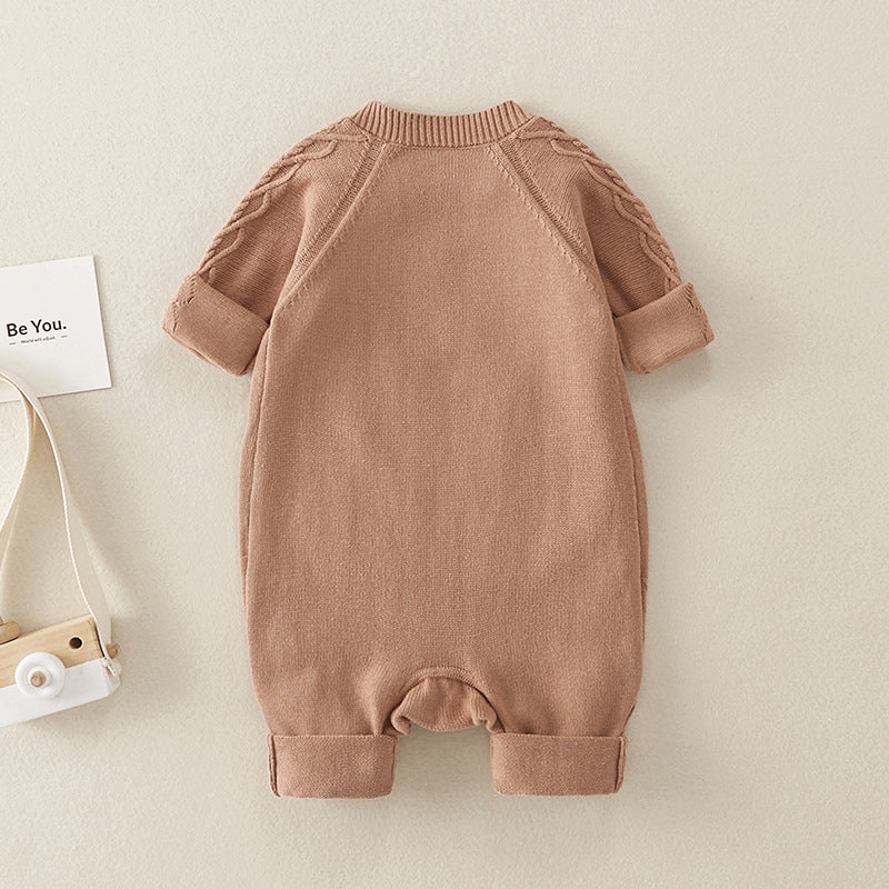 Brown Solid Color Knitted Quality Soft Romper