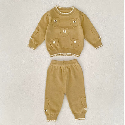 Arrival Autumn Baby Unisex Long Sleeves Heart Jacquard Pattern Knitted Top Sweater and Long Trousers Clothing Set, MyKids-USA®, Baby & Toddler Outfits, MyKids-USA - Size/Age - 66 (3-6M) - Color - Yellow -  -  - TR2507242127-B