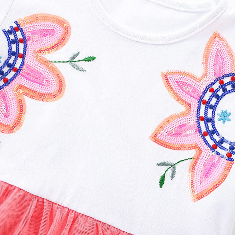 Summer Arrival Sequins Flowers Pattern Short Sleeves Crew Neck Dress for Stylish Girls, MyKids-USA®, Baby & Children's Dresses, MyKids-USA -  -  -  -  -  -  - .