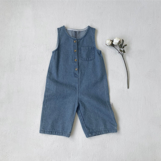 MyKids-USA® Autumn Hot Selling Baby Unisex Solid Color Sleeveless Wear-Outside Denim Romper Overalls