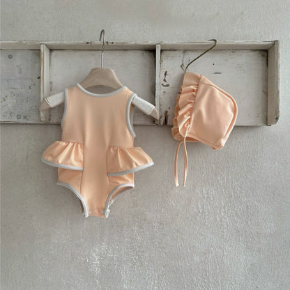 Arrival Baby Girl Color Patchwork Sleeveless Swimwear With Hats, MyKids-USA®, Baby One-Pieces, MyKids-USA - Size/Age - 66 (3-6M) - Color - Pink -  -  - TR2506161913-B