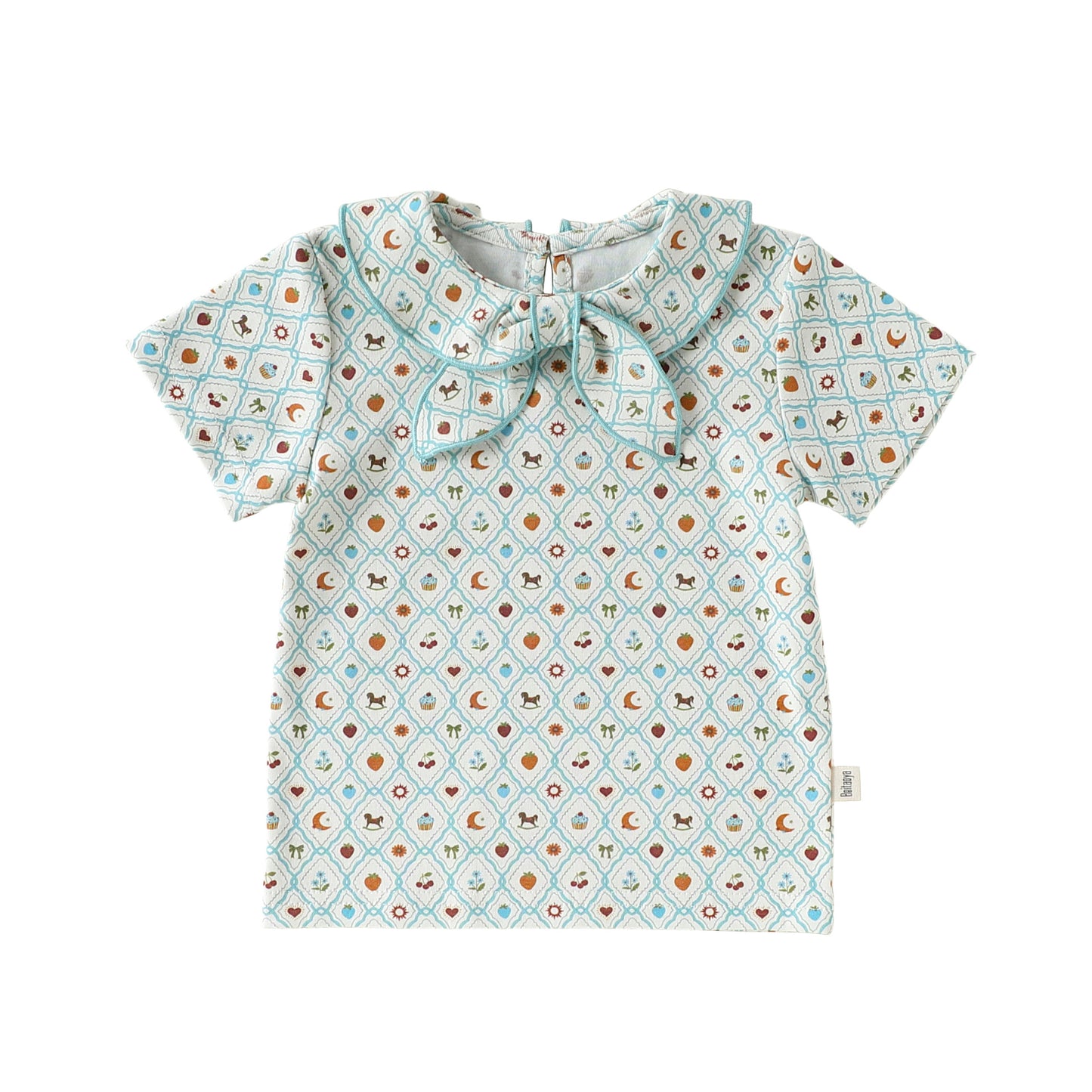 Summer Arrival Baby Girls Short Sleeves Argyle and Fruits Pattern Navy Collar T-shirt, MyKids-USA®, T-Shirts, MyKids-USA - Size/Age - 73 (6-9M) - Color - Green -  -  - TR2604262345-A.