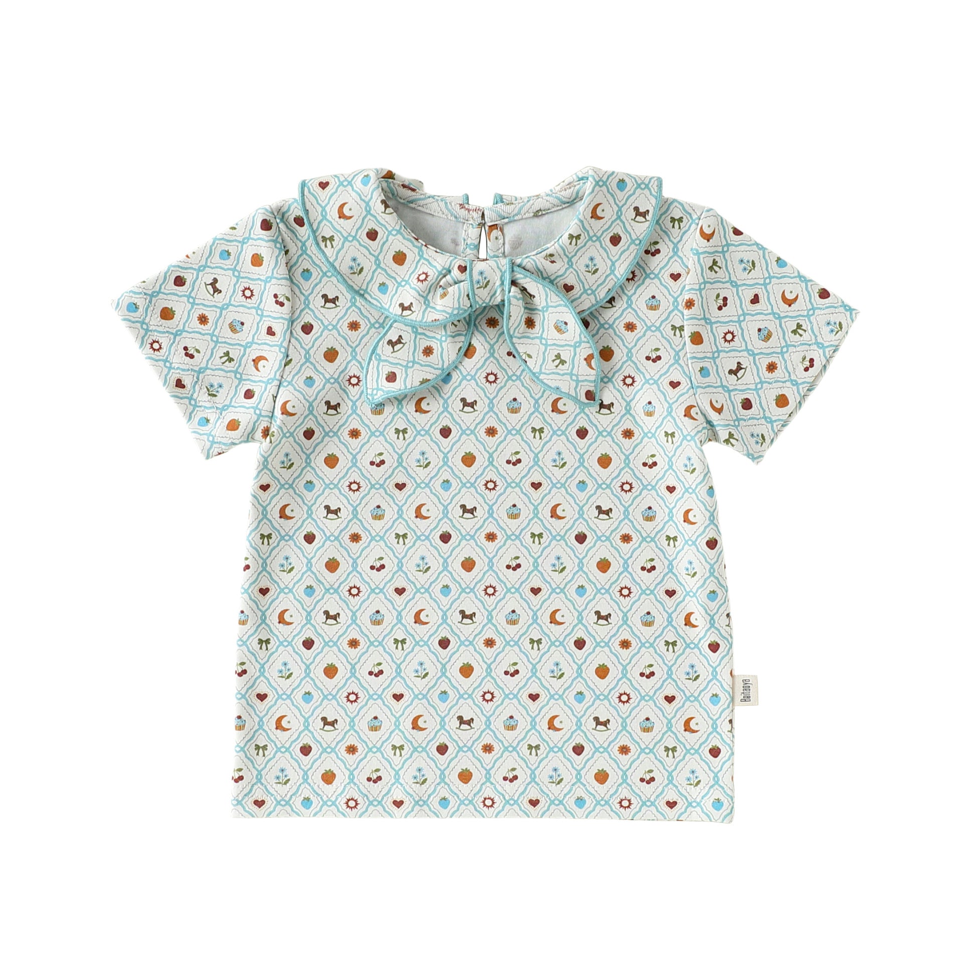 Summer Arrival Baby Girls Short Sleeves Argyle and Fruits Pattern Navy Collar T-shirt, MyKids-USA®, T-Shirts, MyKids-USA - Size/Age - 73 (6-9M) - Color - Green -  -  - TR2604262345-A.