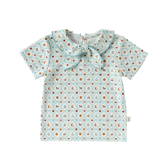 Summer Arrival Baby Girls Short Sleeves Argyle and Fruits Pattern Navy Collar T-shirt, MyKids-USA®, T-Shirts, MyKids-USA - Size/Age - 73 (6-9M) - Color - Green -  -  - TR2604262345-A.