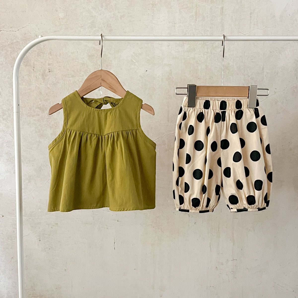 Summer Arrival Baby Girls Sleeveless Crew Neck Solid Color Top And Polka Dot Shorts Clothing Set, MyKids-USA®, Baby & Toddler Outfits, MyKids-USA - Size/Age - 73 (6-9M) - Color - Green -  -  - TR2405161634-B.